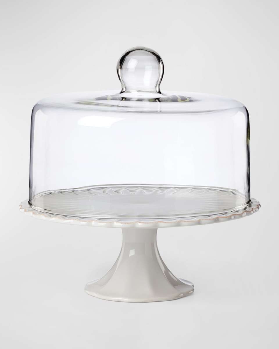 French Pearl Scallop Cake Plate with Dome